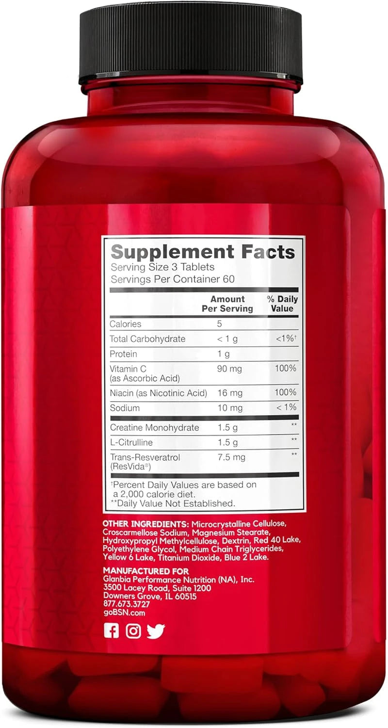 Nitrix 2.0 Nitric Oxide Workout Supplement, 180 Tablets | Supports Pumps, Performance and Muscle Recovery with 3G Creatine and 3G L-Citrulline Nitric Oxide Formula