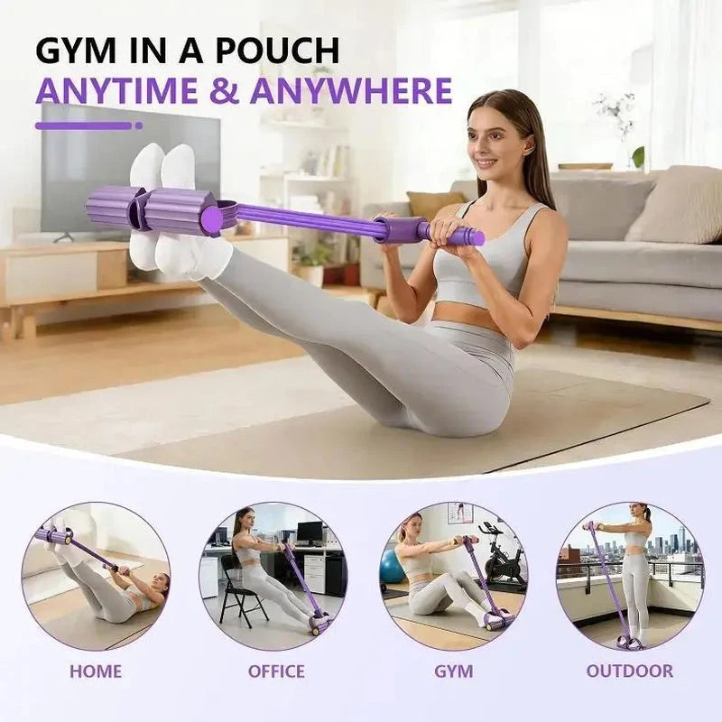 6-Strand Heavy Duty Abdominal Crunch Assist Equipment, Non-Slip Ft Pedal & Resistance Bands, Portable Home Strength Training Tool for Leg & Core Workouts